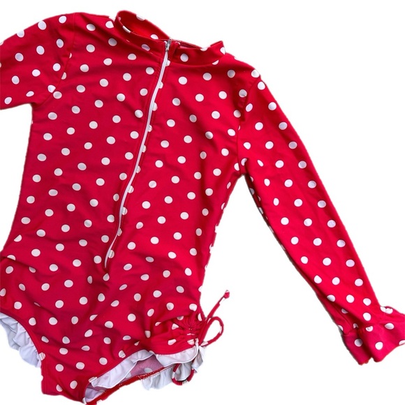 Girls Red Polka Dot Long Sleeve One Piece Swim Suit Size 10 - Picture 4 of 10